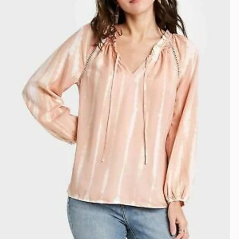 Knox Rose Tie Dye Blush Peasant Boho Long Sleeve Lyocell Size Medium